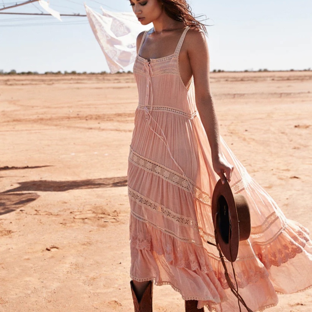 NWT Spell Prairie Lace Sun Dress in Blush Peach